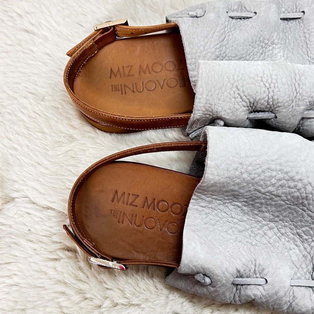 Miz Mooz Rian Sandal Grey Leather Flat Toe Ring Ankle Strap Women Size 38 - Picture 7 of 10